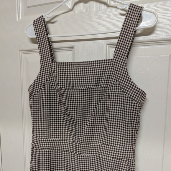 & Other Stories Belted Micro Gingham Houndstooth Overalls Brown S 4 Square Neck - Picture 5 of 14
